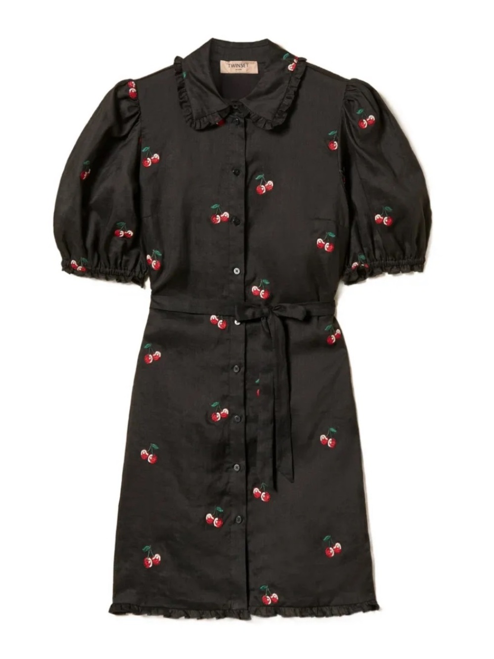 TWINSET Short Ramie Dress With Embroidery